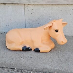 Vintage Nativity Cow Lighted Christmas Blow Mold General Foam 22"